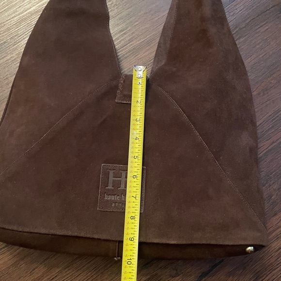NEW Haute Hippie Brown Triangle Hobo Bag 100% Genuine Suede Leather 15x9” NWT - Picture 4 of 7